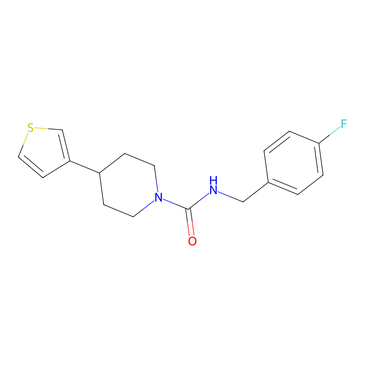N-(4-fluorobenzyl)-4-(thiophen-3-yl)piperidine-1-carboxamide molecular structure, CAS 1396887-29-8