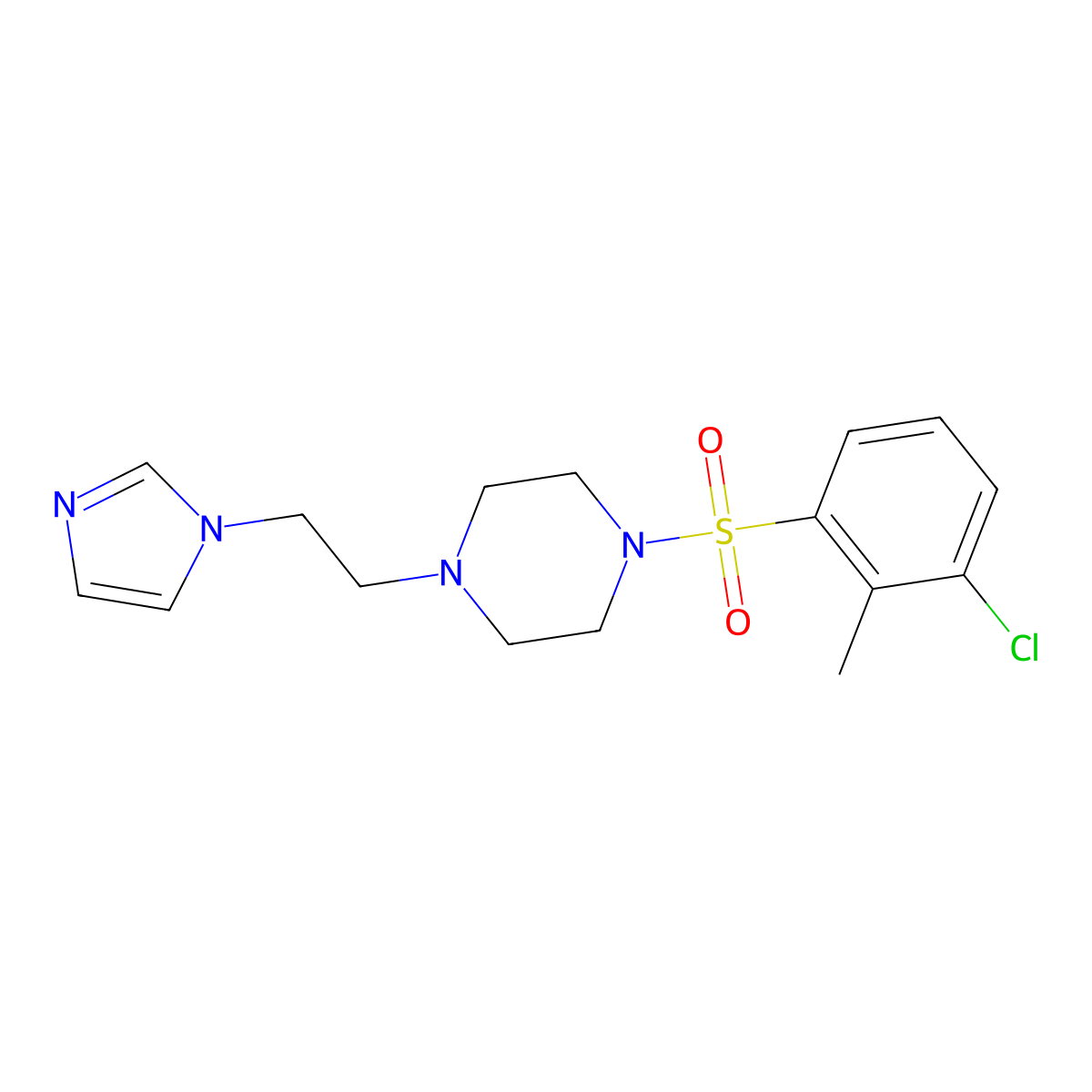 1-(2-(1H-imidazol-1-yl)ethyl)-4-((3-chloro-2-methylphenyl)sulfonyl)piperazine molecular structure, CAS 1396887-30-1