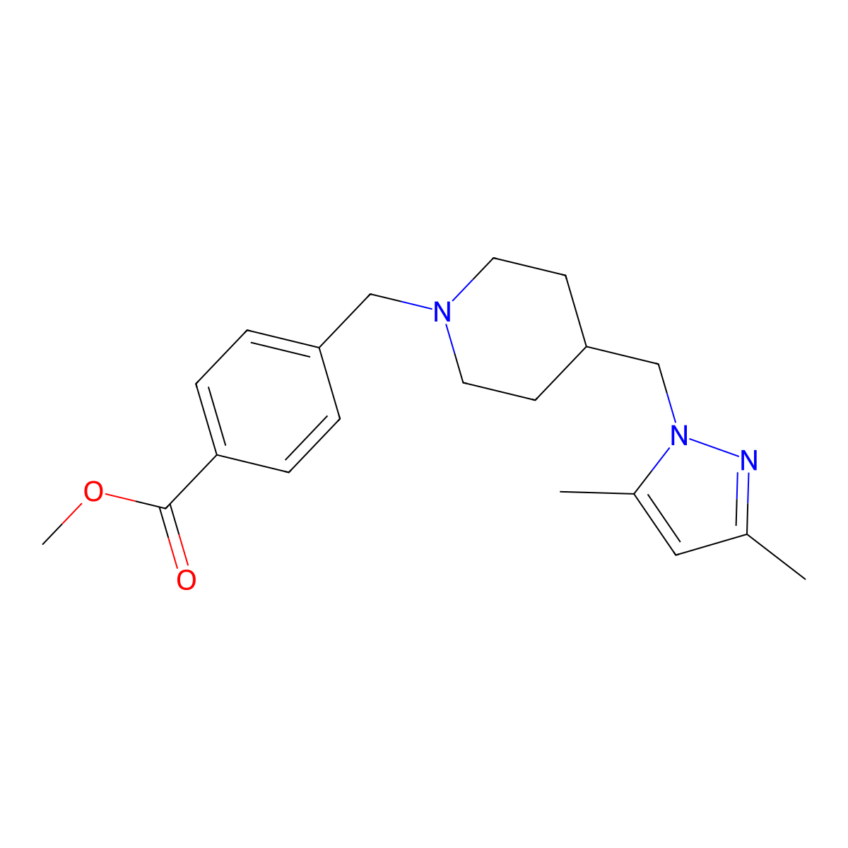 methyl 4-({4-[(3,5-dimethyl-1H-pyrazol-1-yl)methyl]piperidin-1-yl}methyl)benzoate molecular structure, CAS 1396887-33-4