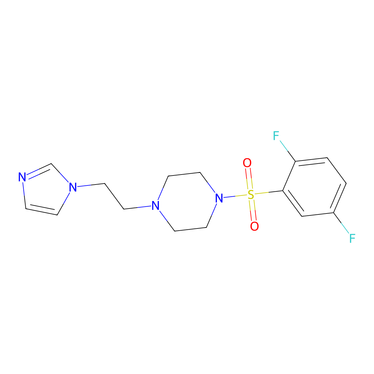 1-(2-(1H-imidazol-1-yl)ethyl)-4-((2,5-difluorophenyl)sulfonyl)piperazine molecular structure, CAS 1396887-36-7