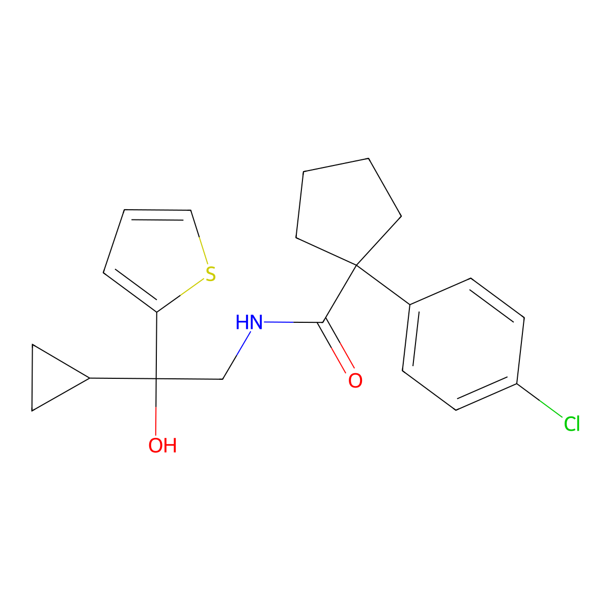 1-(4-chlorophenyl)-N-(2-cyclopropyl-2-hydroxy-2-(thiophen-2-yl)ethyl)cyclopentanecarboxamide molecular structure, CAS 1396887-45-8