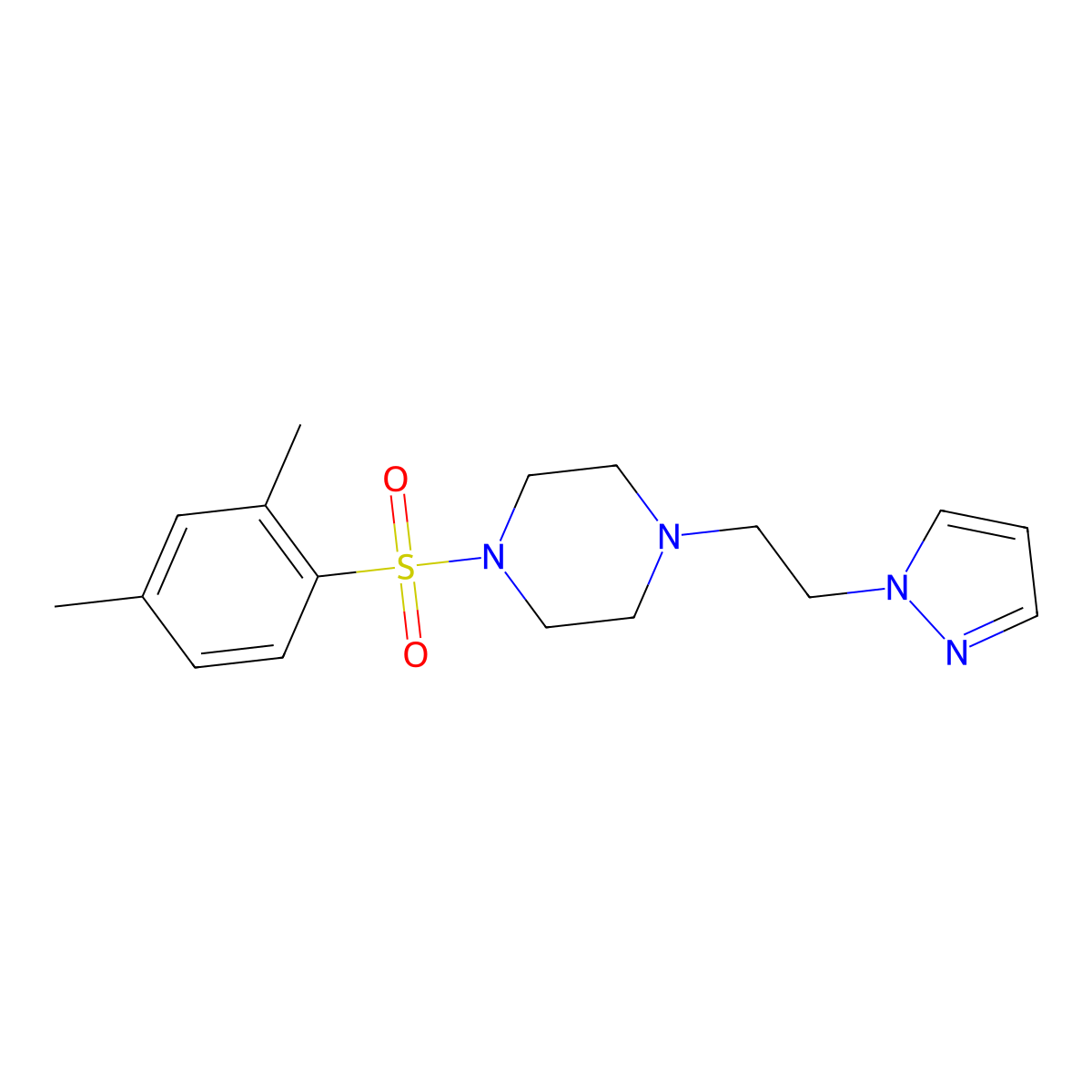 1-(2-(1H-pyrazol-1-yl)ethyl)-4-((2,4-dimethylphenyl)sulfonyl)piperazine molecular structure, CAS 1396887-48-1