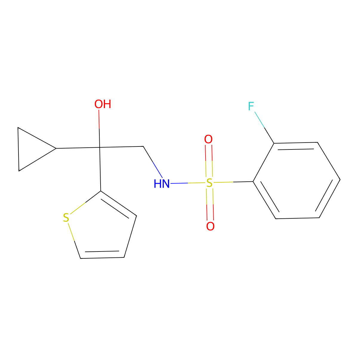 N-(2-cyclopropyl-2-hydroxy-2-(thiophen-2-yl)ethyl)-2-fluorobenzenesulfonamide molecular structure, CAS 1396887-52-7