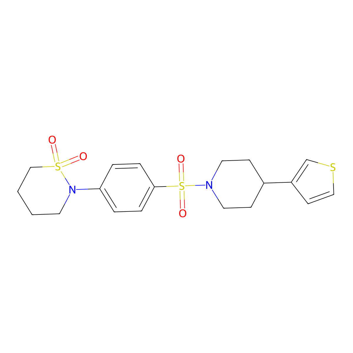 2-(4-{[4-(Thiophen-3-yl)piperidin-1-yl]sulfonyl}phenyl)-1lambda6,2-thiazinane-1,1-dione molecular structure, CAS 1396887-57-2