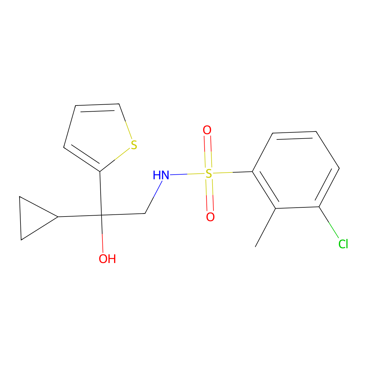 3-chloro-N-(2-cyclopropyl-2-hydroxy-2-(thiophen-2-yl)ethyl)-2-methylbenzenesulfonamide molecular structure, CAS 1396887-58-3