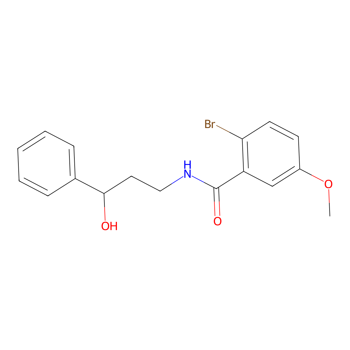 2-bromo-N-(3-hydroxy-3-phenylpropyl)-5-methoxybenzamide molecular structure, CAS 1396887-59-4