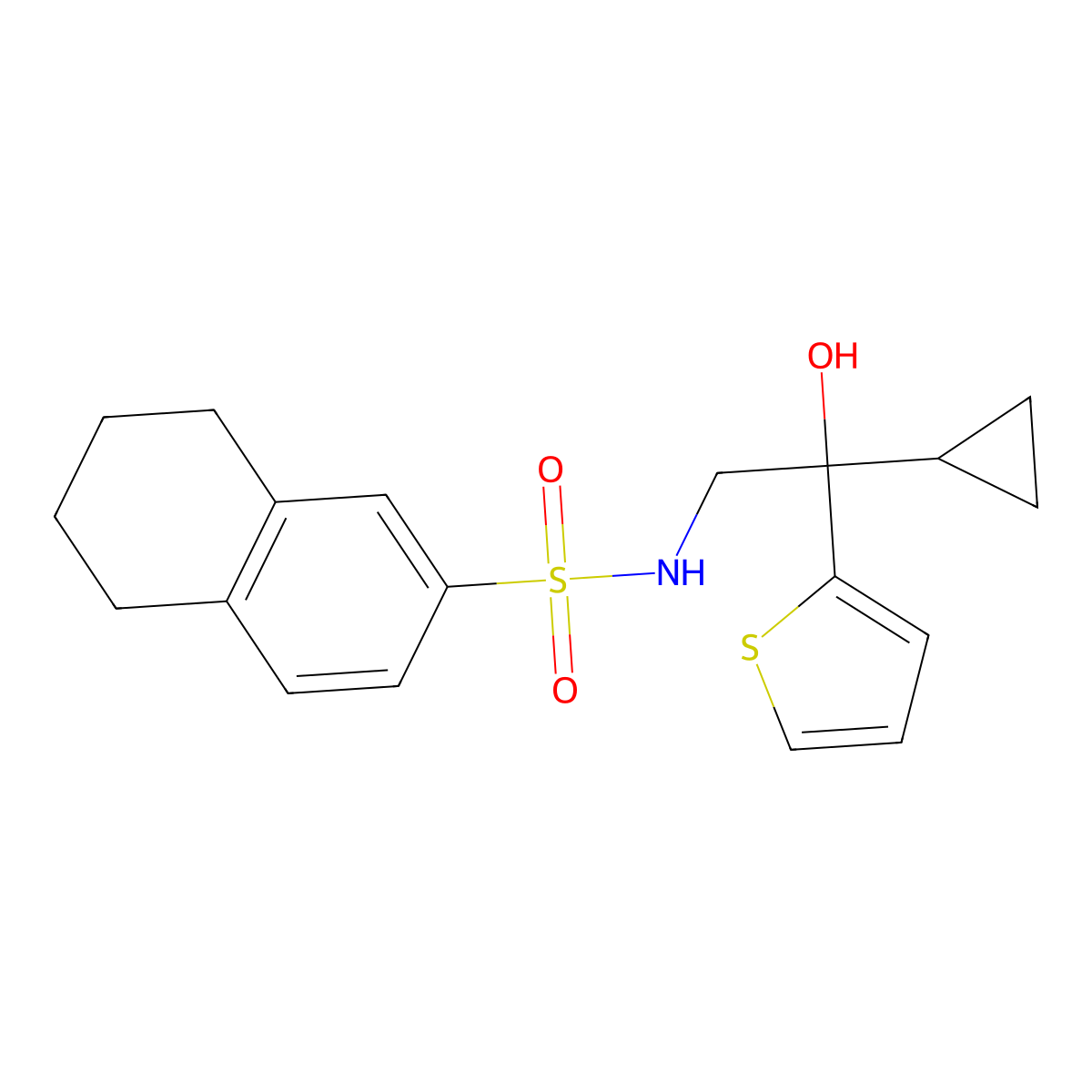 N-(2-cyclopropyl-2-hydroxy-2-(thiophen-2-yl)ethyl)-5,6,7,8-tetrahydronaphthalene-2-sulfonamide molecular structure, CAS 1396887-62-9