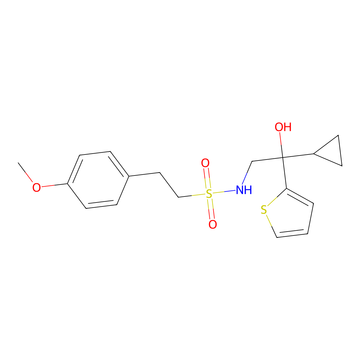 N-(2-cyclopropyl-2-hydroxy-2-(thiophen-2-yl)ethyl)-2-(4-methoxyphenyl)ethanesulfonamide molecular structure, CAS 1396887-68-5