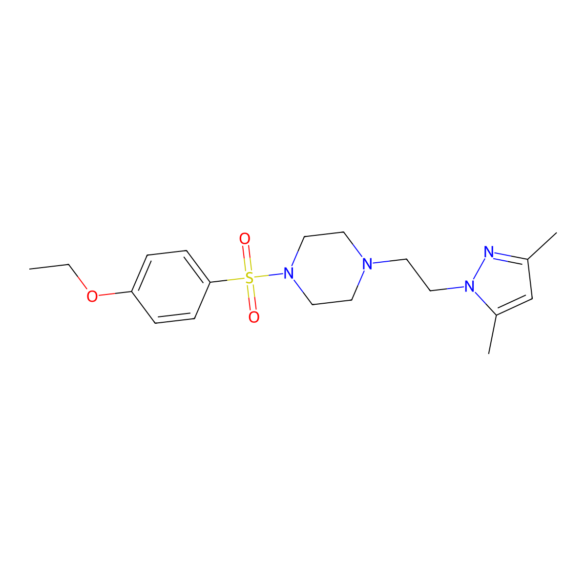 1-(2-(3,5-dimethyl-1H-pyrazol-1-yl)ethyl)-4-((4-ethoxyphenyl)sulfonyl)piperazine molecular structure, CAS 1396887-74-3
