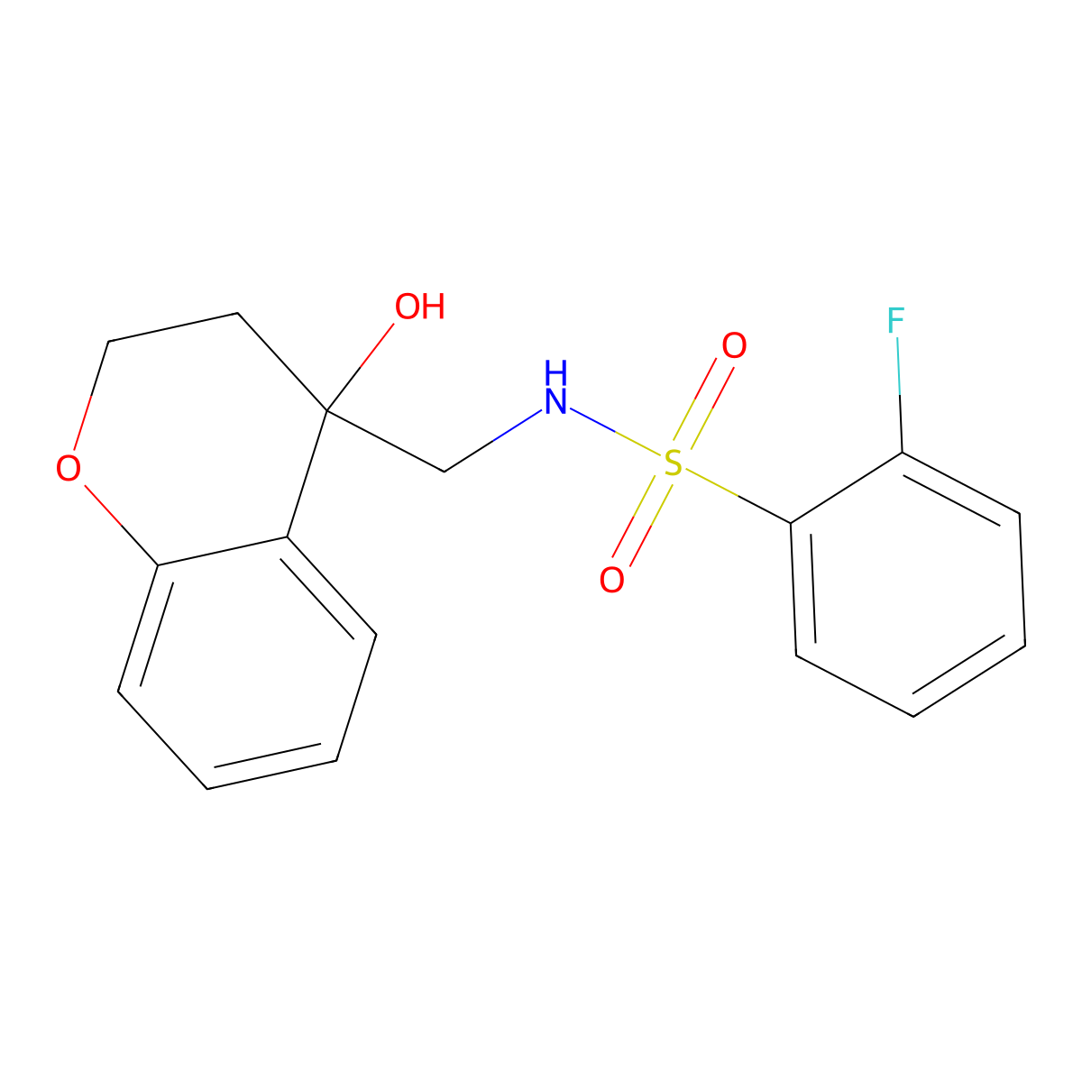 2-fluoro-N-((4-hydroxychroman-4-yl)methyl)benzenesulfonamide molecular structure, CAS 1396887-76-5