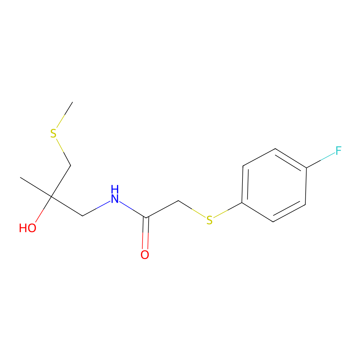 2-((4-fluorophenyl)thio)-N-(2-hydroxy-2-methyl-3-(methylthio)propyl)acetamide molecular structure, CAS 1396887-78-7