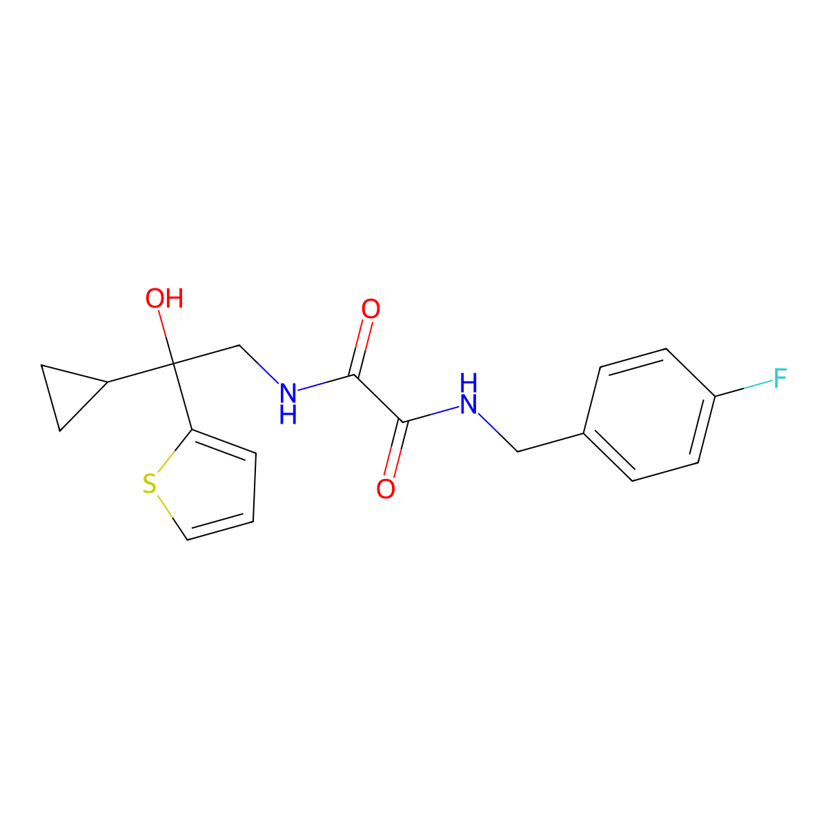 N1-(2-cyclopropyl-2-hydroxy-2-(thiophen-2-yl)ethyl)-N2-(4-fluorobenzyl)oxalamide molecular structure, CAS 1396887-83-4