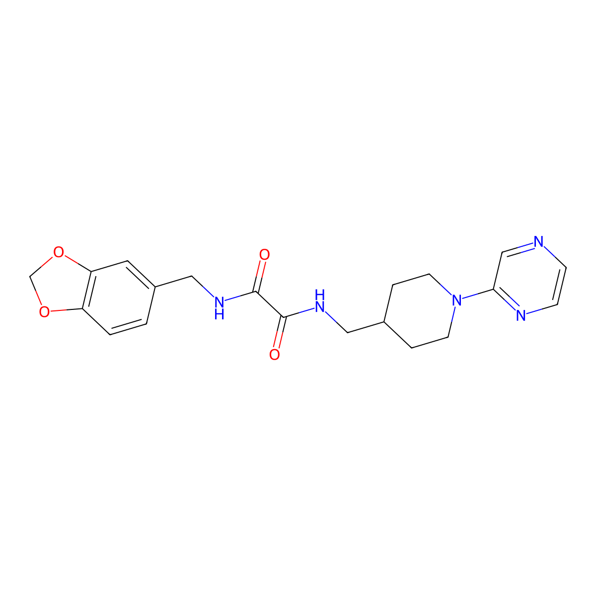 N1-(benzo[d][1,3]dioxol-5-ylmethyl)-N2-((1-(pyrazin-2-yl)piperidin-4-yl)methyl)oxalamide molecular structure, CAS 1396887-93-6