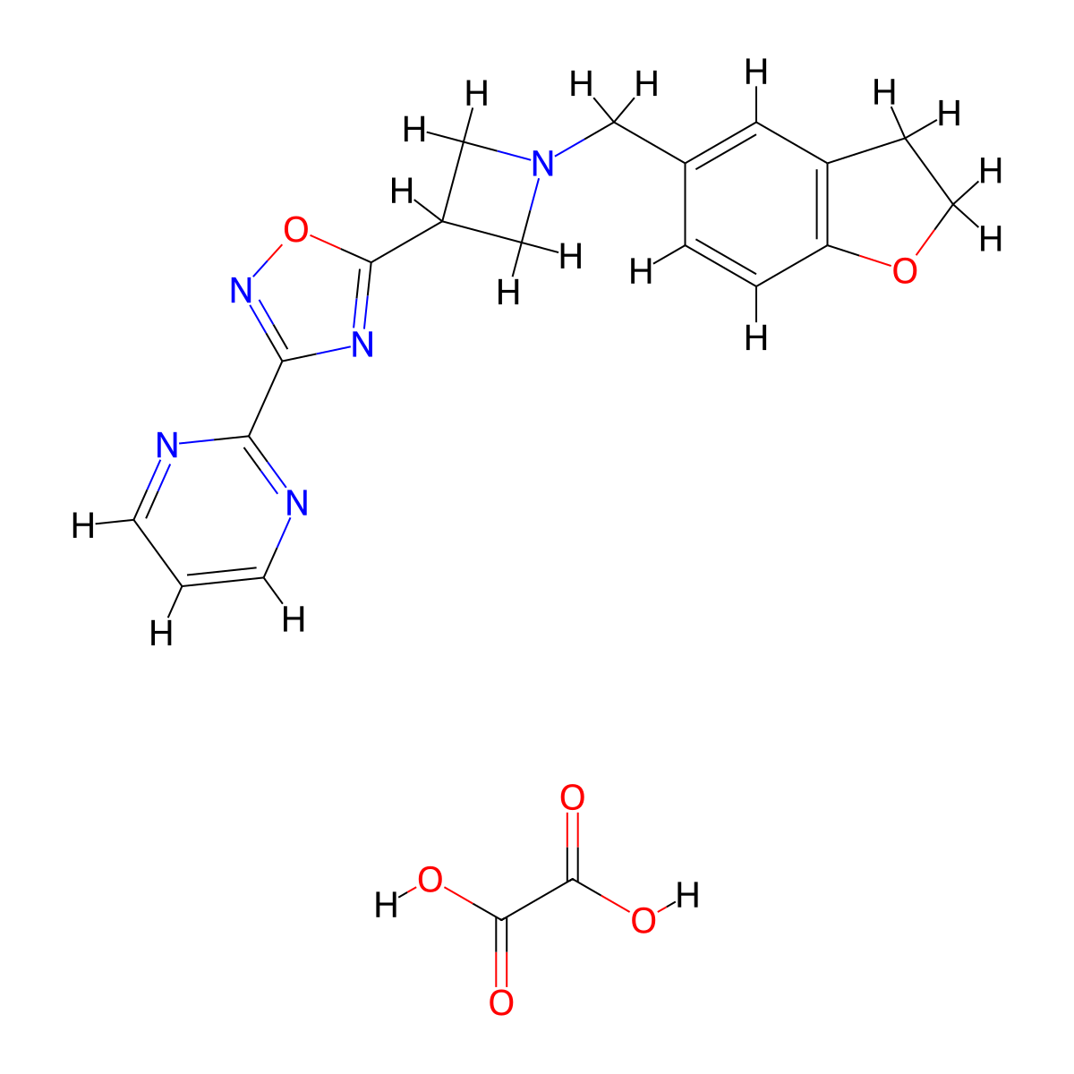 5-(1-((2,3-Dihydrobenzofuran-5-yl)methyl)azetidin-3-yl)-3-(pyrimidin-2-yl)-1,2,4-oxadiazole oxalate molecular structure, CAS 1396887-96-9