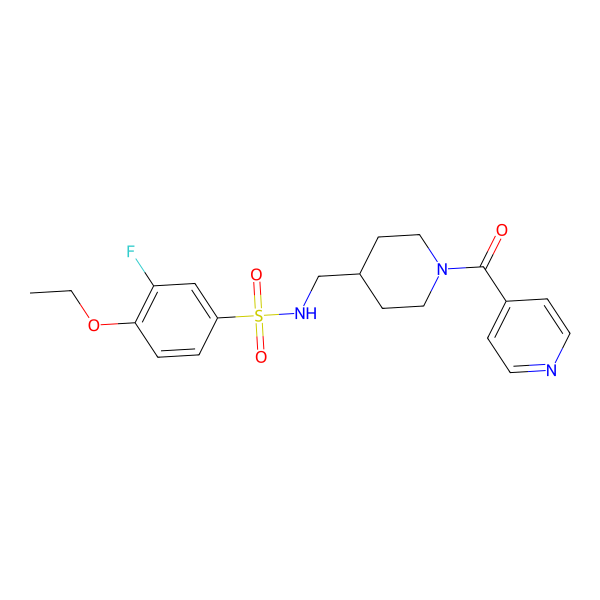 4-ethoxy-3-fluoro-N-((1-isonicotinoylpiperidin-4-yl)methyl)benzenesulfonamide molecular structure, CAS 1396888-01-9