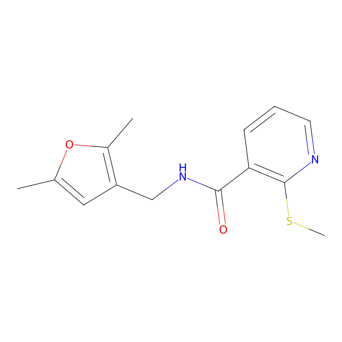 N-((2,5-dimethylfuran-3-yl)methyl)-2-(methylthio)nicotinamide molecular structure, CAS 1396888-04-2