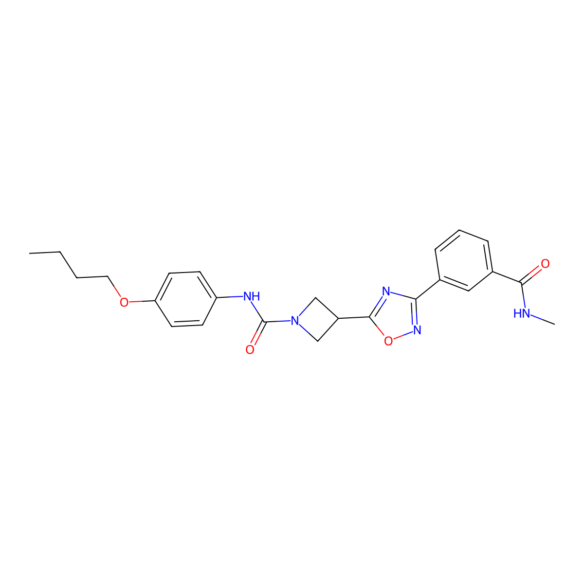 N-(4-butoxyphenyl)-3-(3-(3-(methylcarbamoyl)phenyl)-1,2,4-oxadiazol-5-yl)azetidine-1-carboxamide molecular structure, CAS 1396888-18-8
