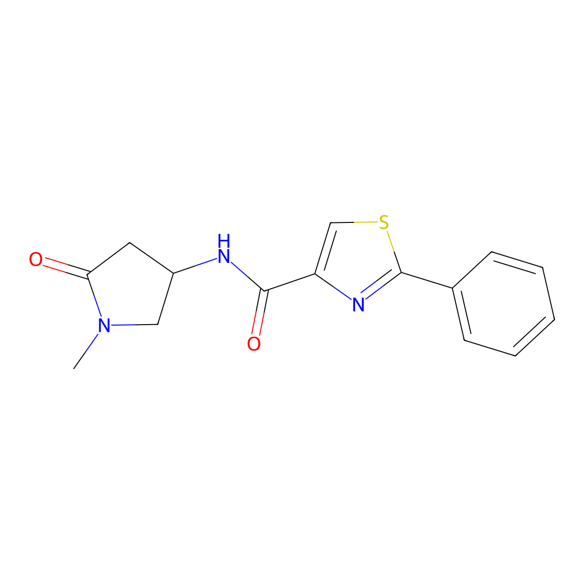 N-(1-methyl-5-oxopyrrolidin-3-yl)-2-phenylthiazole-4-carboxamide molecular structure, CAS 1396888-19-9