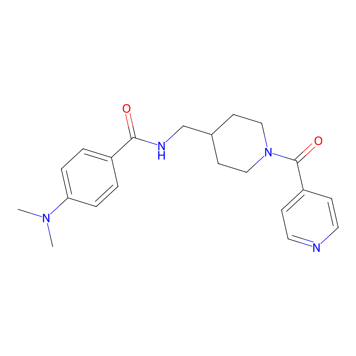 4-(dimethylamino)-N-((1-isonicotinoylpiperidin-4-yl)methyl)benzamide molecular structure, CAS 1396888-26-8