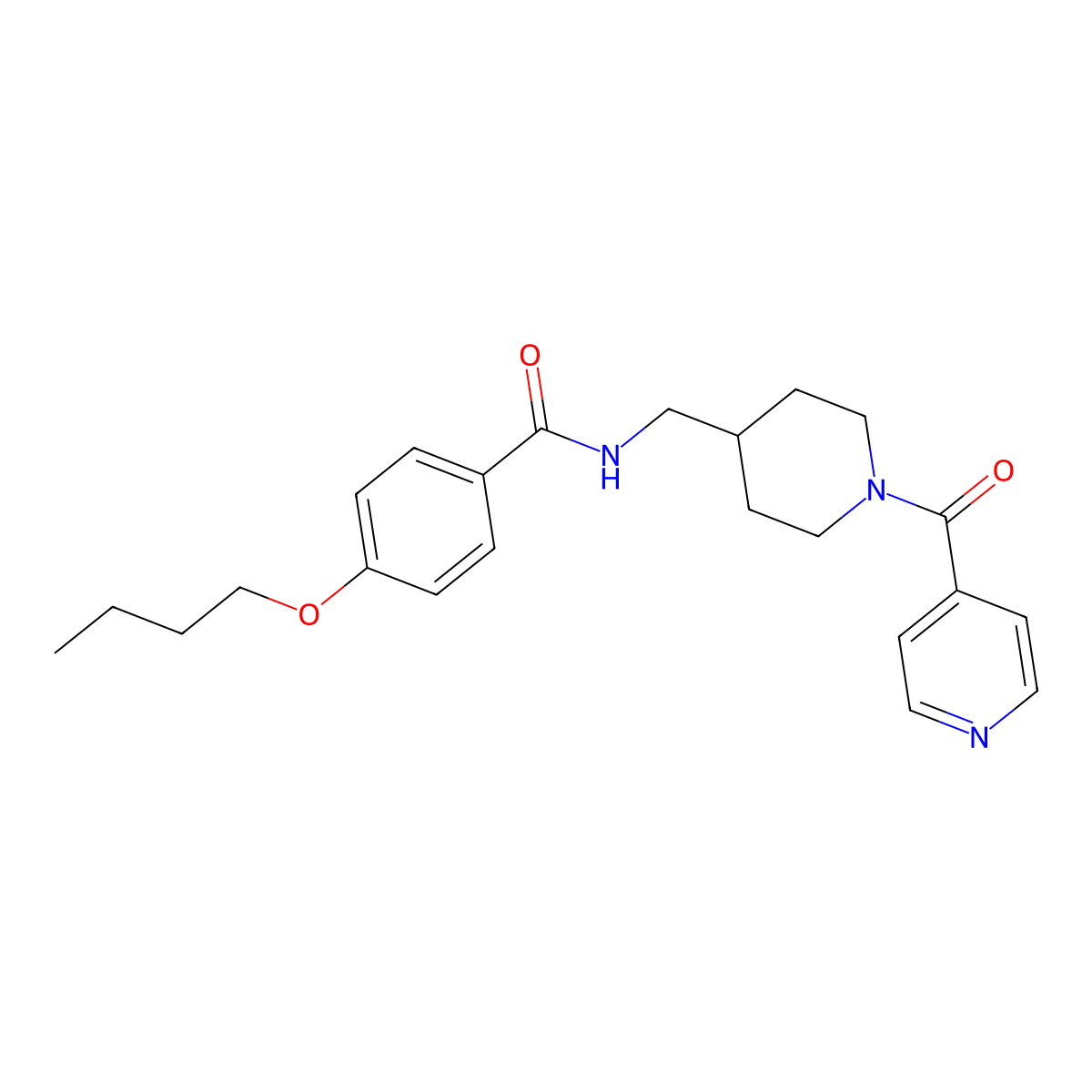 4-butoxy-N-((1-isonicotinoylpiperidin-4-yl)methyl)benzamide molecular structure, CAS 1396888-33-7