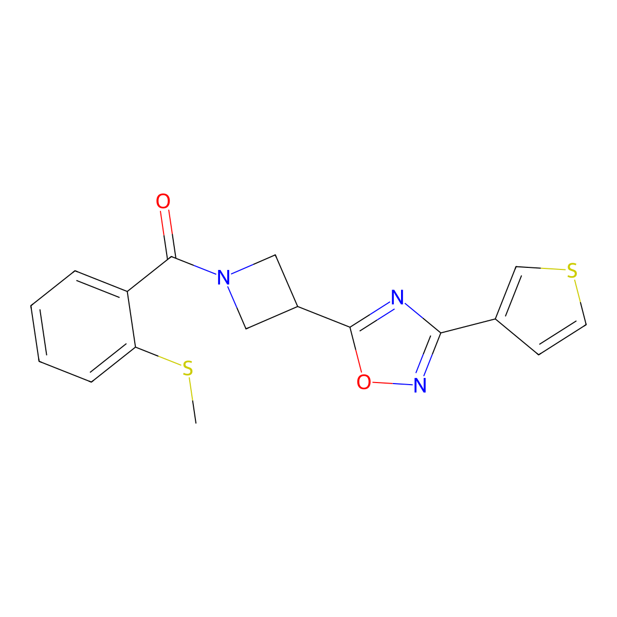 5-{1-[2-(Methylsulfanyl)benzoyl]azetidin-3-yl}-3-(thiophen-3-yl)-1,2,4-oxadiazole molecular structure, CAS 1396888-35-9
