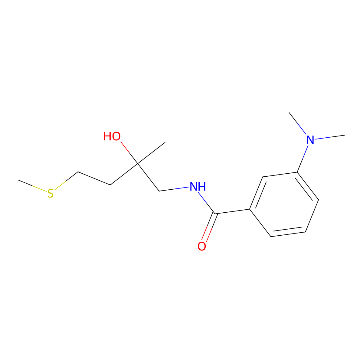 3-(dimethylamino)-N-(2-hydroxy-2-methyl-4-(methylthio)butyl)benzamide molecular structure, CAS 1396888-36-0