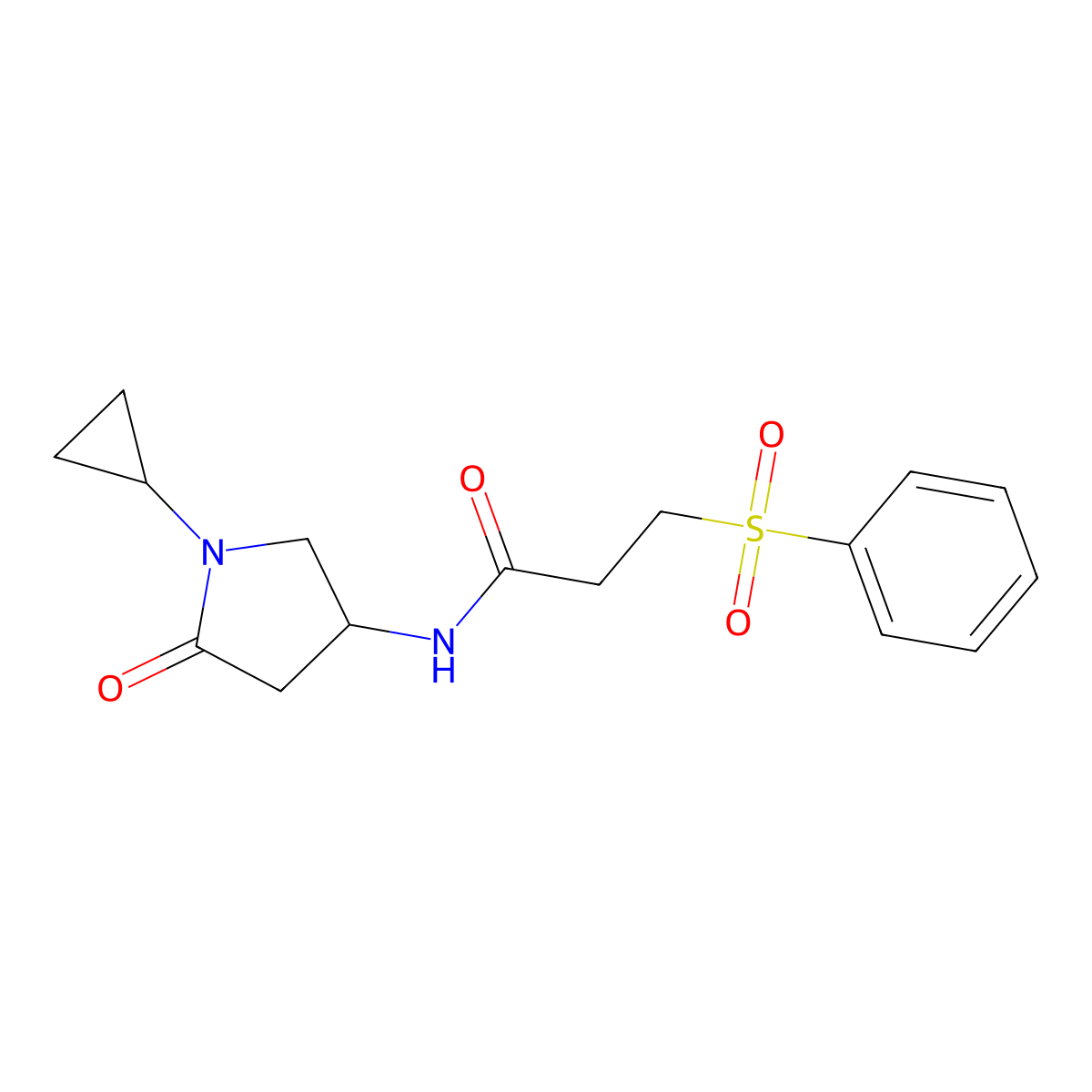 3-(benzenesulfonyl)-N-(1-cyclopropyl-5-oxopyrrolidin-3-yl)propanamide molecular structure, CAS 1396888-42-8