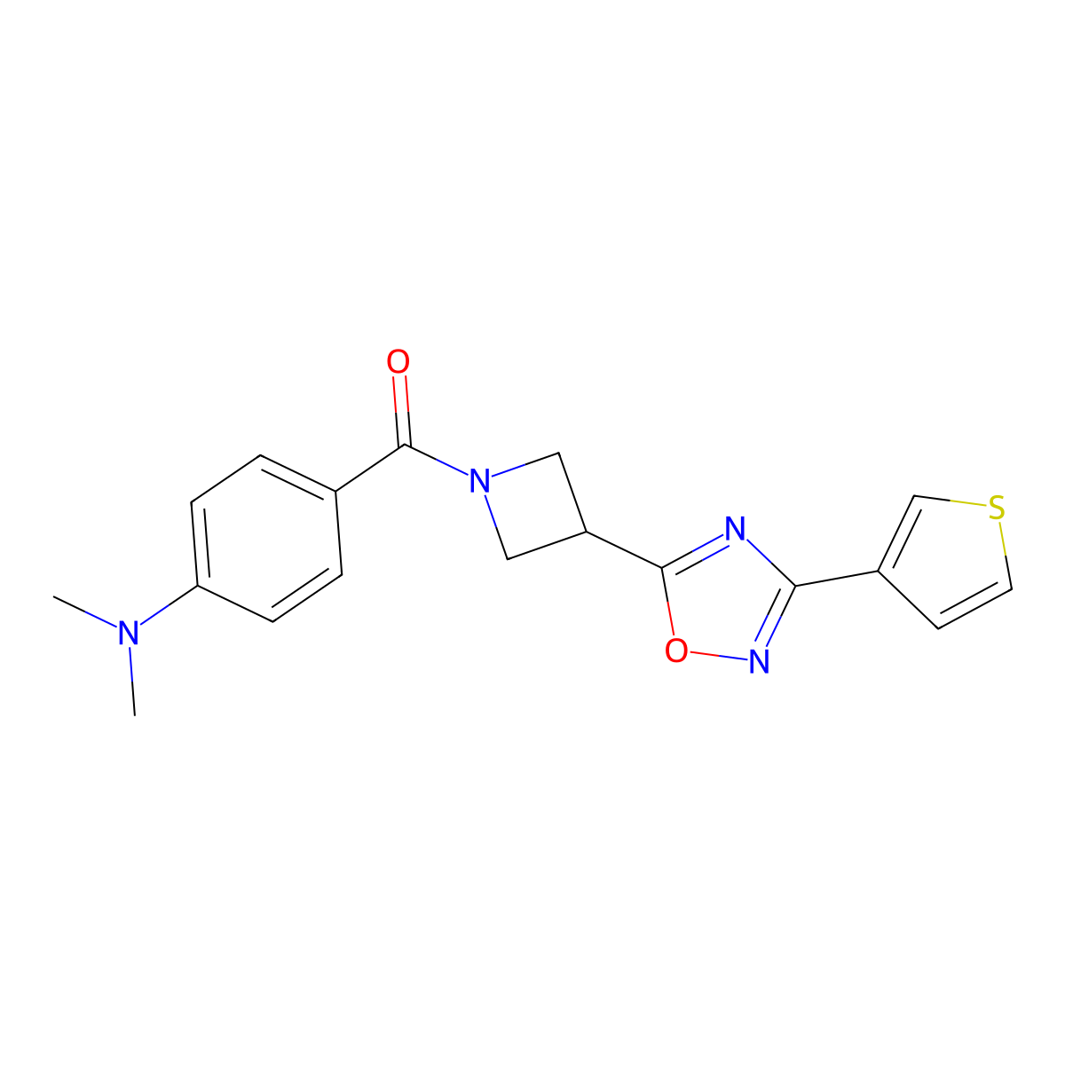 (4-(Dimethylamino)phenyl)(3-(3-(thiophen-3-yl)-1,2,4-oxadiazol-5-yl)azetidin-1-yl)methanone molecular structure, CAS 1396888-43-9