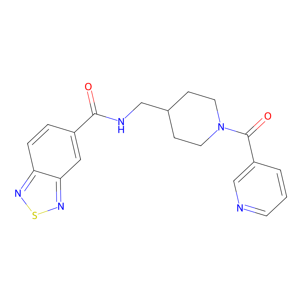 N-((1-nicotinoylpiperidin-4-yl)methyl)benzo[c][1,2,5]thiadiazole-5-carboxamide molecular structure, CAS 1396888-47-3