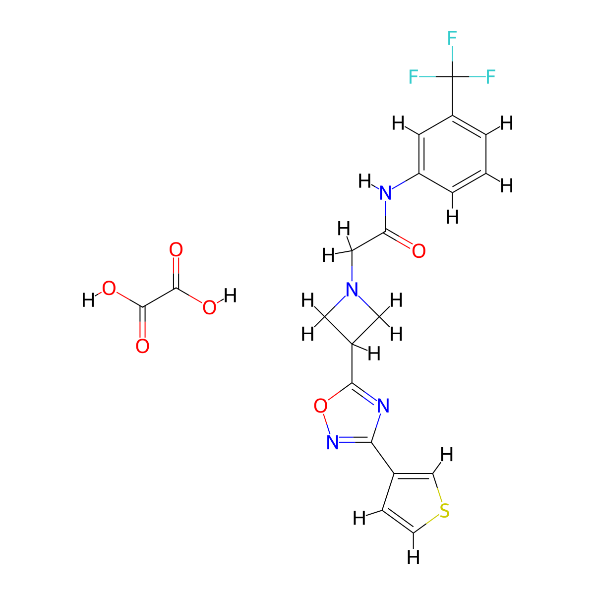 2-(3-(3-(thiophen-3-yl)-1,2,4-oxadiazol-5-yl)azetidin-1-yl)-N-(3-(trifluoromethyl)phenyl)acetamide oxalate molecular structure, CAS 1396888-49-5