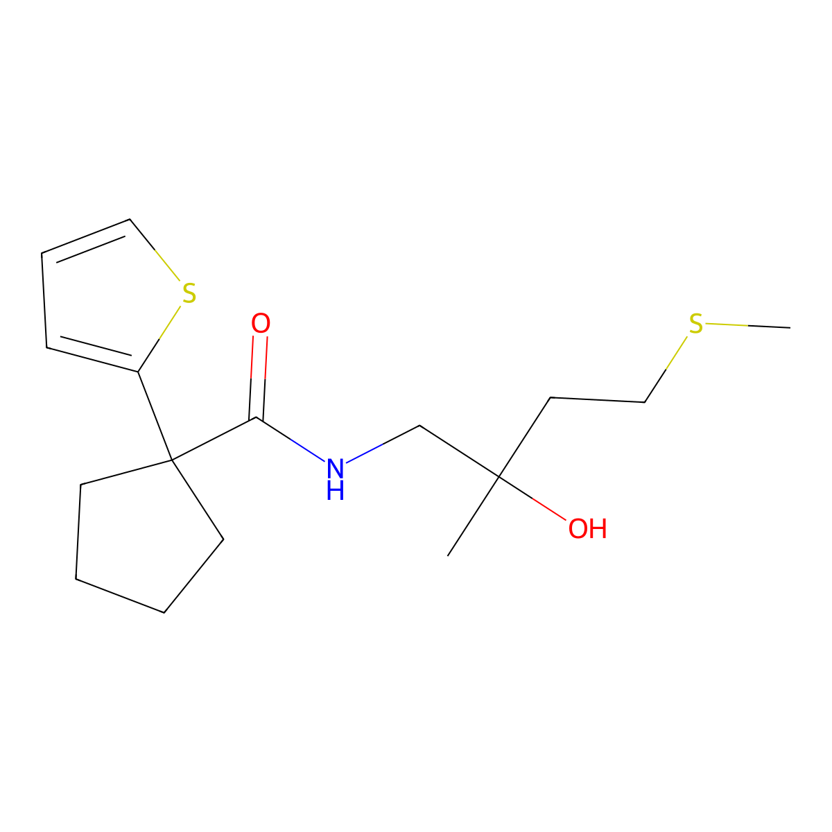 N-(2-hydroxy-2-methyl-4-(methylthio)butyl)-1-(thiophen-2-yl)cyclopentanecarboxamide molecular structure, CAS 1396888-53-1