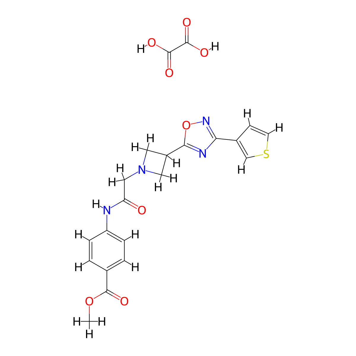 Methyl 4-(2-(3-(3-(thiophen-3-yl)-1,2,4-oxadiazol-5-yl)azetidin-1-yl)acetamido)benzoate oxalate molecular structure, CAS 1396888-55-3