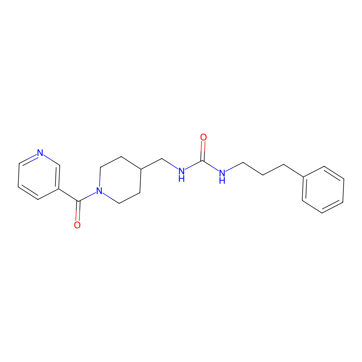 1-((1-Nicotinoylpiperidin-4-yl)methyl)-3-(3-phenylpropyl)urea molecular structure, CAS 1396888-60-0