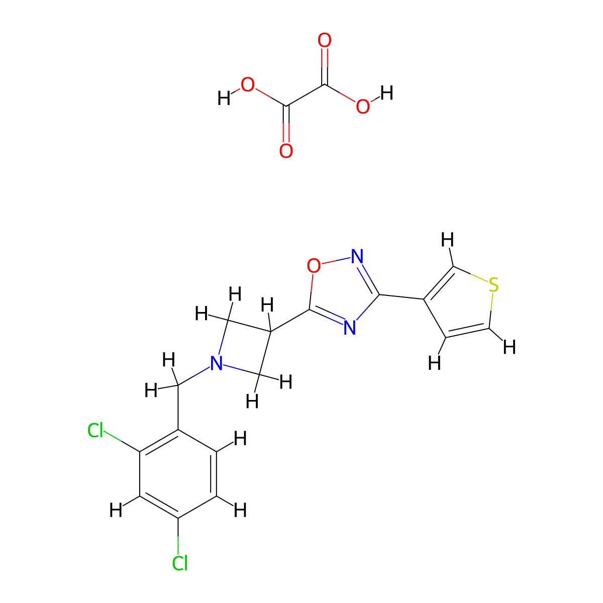 5-(1-(2,4-Dichlorobenzyl)azetidin-3-yl)-3-(thiophen-3-yl)-1,2,4-oxadiazole oxalate molecular structure, CAS 1396888-63-3