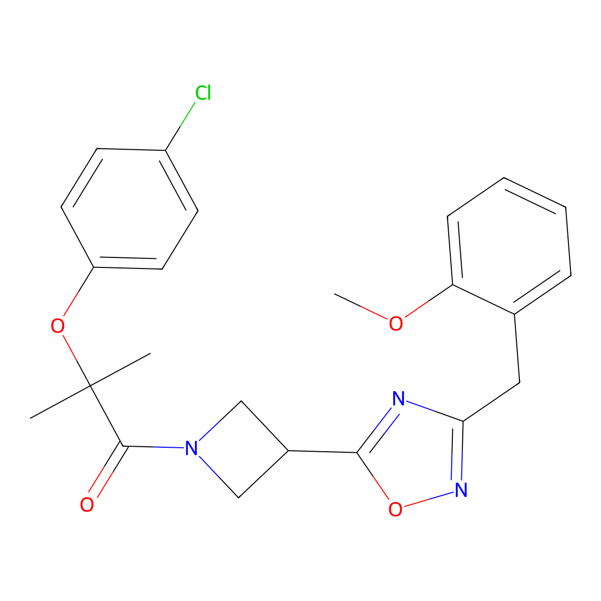 2-(4-Chlorophenoxy)-1-(3-(3-(2-methoxybenzyl)-1,2,4-oxadiazol-5-yl)azetidin-1-yl)-2-methylpropan-1-one molecular structure, CAS 1396888-78-0