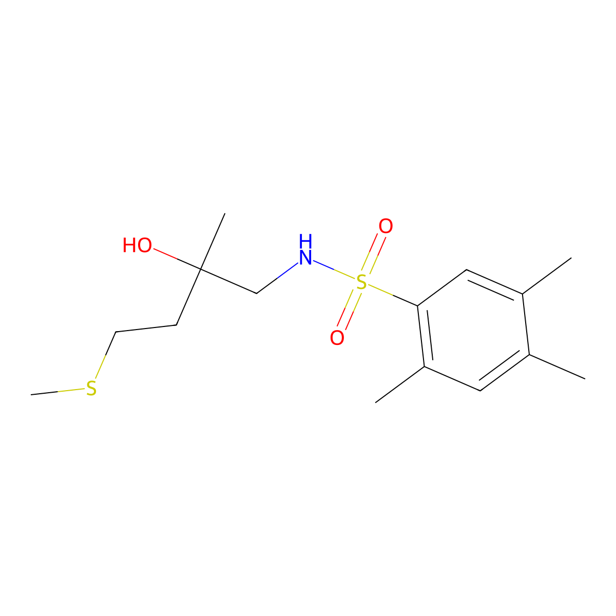 N-(2-hydroxy-2-methyl-4-(methylthio)butyl)-2,4,5-trimethylbenzenesulfonamide molecular structure, CAS 1396888-79-1