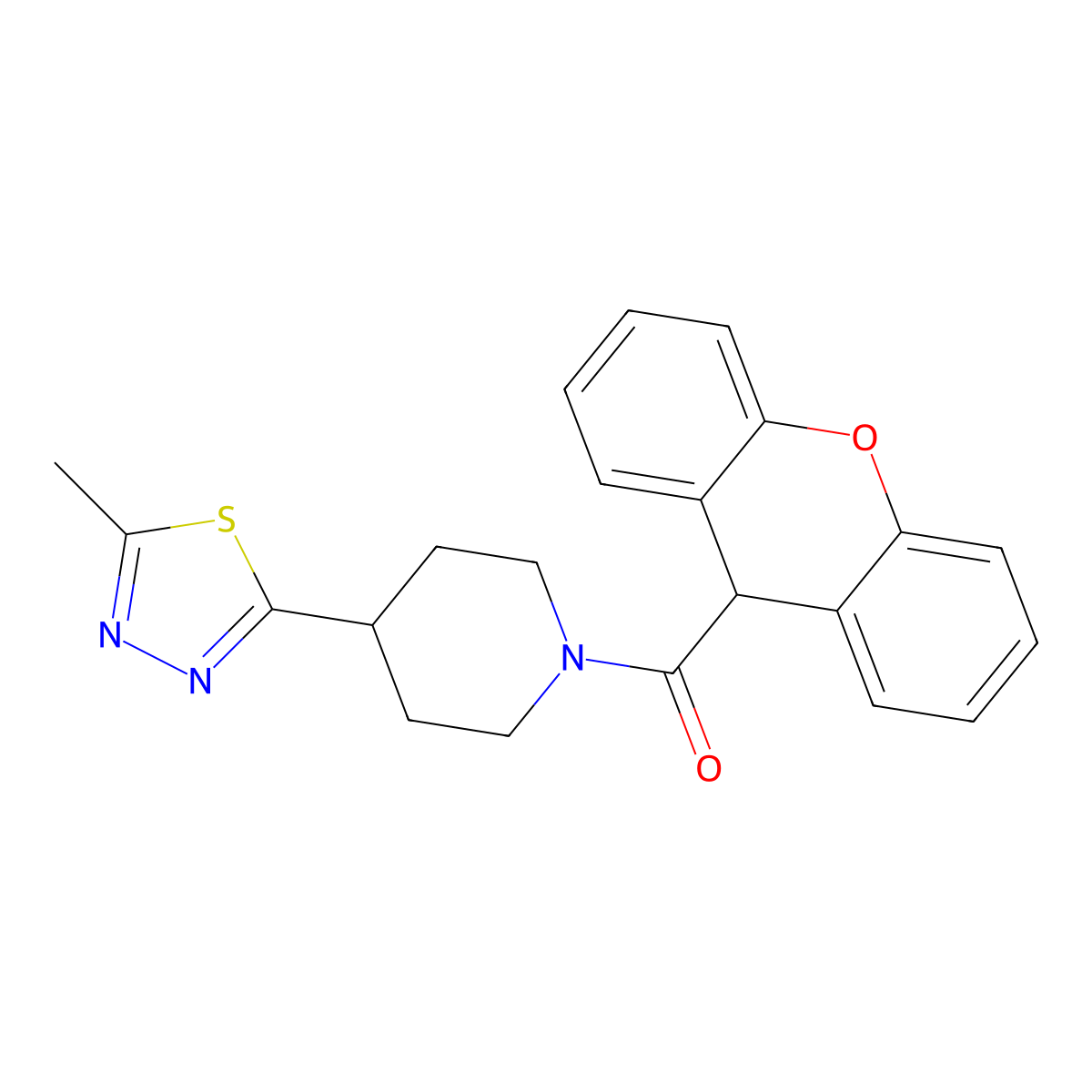 (4-(5-methyl-1,3,4-thiadiazol-2-yl)piperidin-1-yl)(9H-xanthen-9-yl)methanone molecular structure, CAS 1396888-80-4
