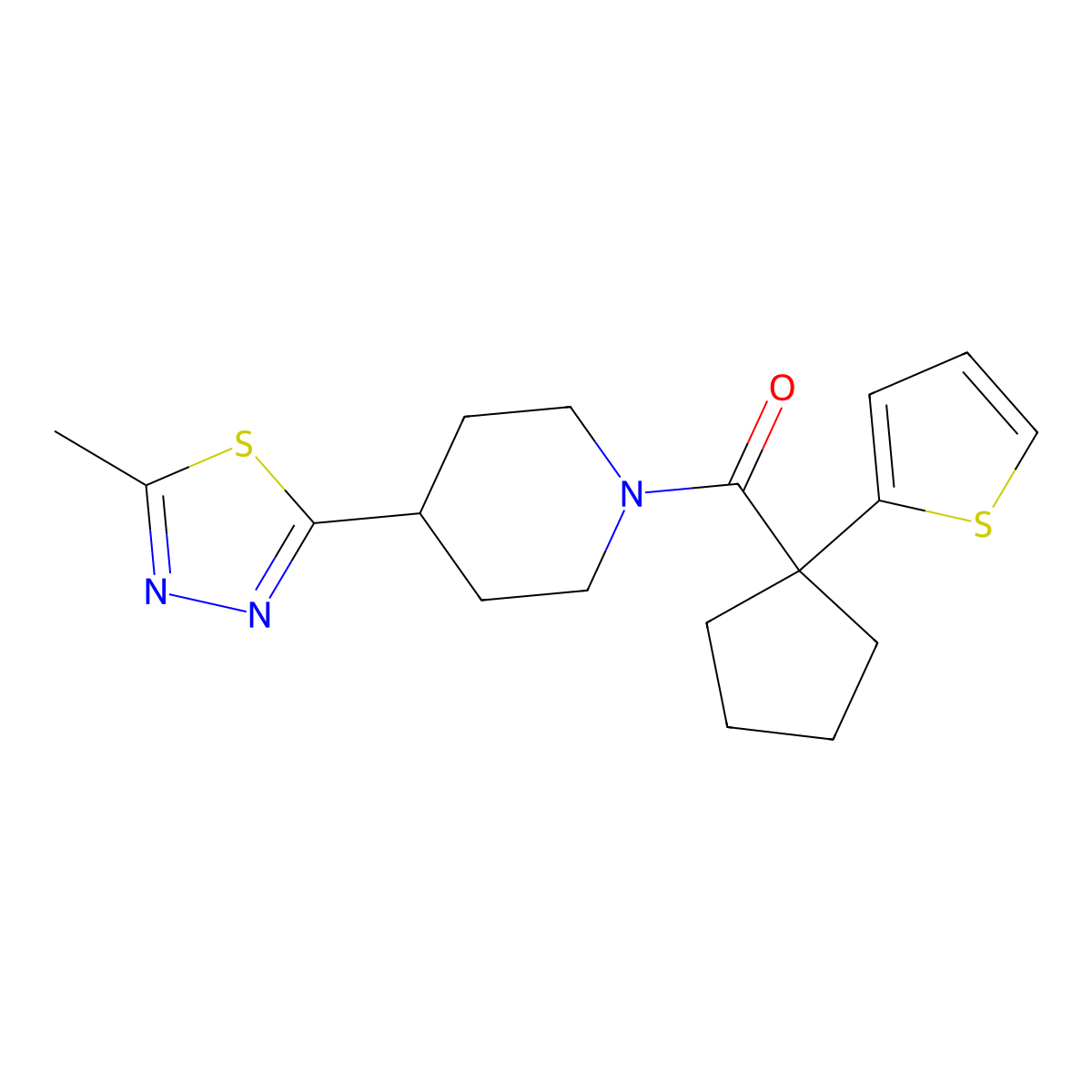 (4-(5-Methyl-1,3,4-thiadiazol-2-yl)piperidin-1-yl)(1-(thiophen-2-yl)cyclopentyl)methanone molecular structure, CAS 1396888-83-7
