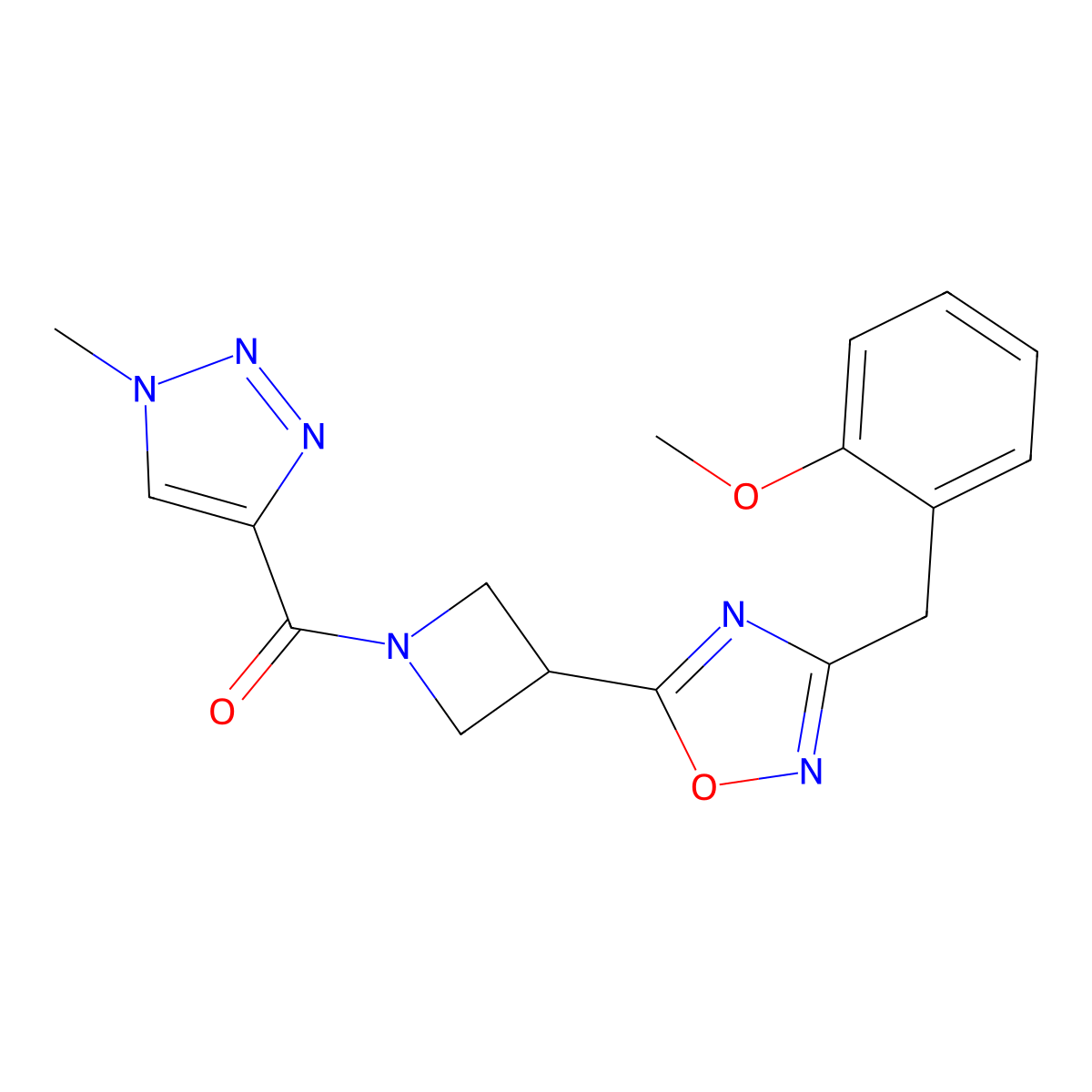 (3-(3-(2-methoxybenzyl)-1,2,4-oxadiazol-5-yl)azetidin-1-yl)(1-methyl-1H-1,2,3-triazol-4-yl)methanone molecular structure, CAS 1396888-85-9