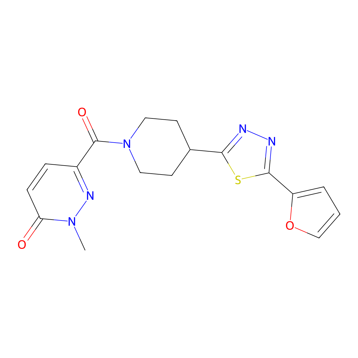 6-{4-[5-(Furan-2-yl)-1,3,4-thiadiazol-2-yl]piperidine-1-carbonyl}-2-methyl-2,3-dihydropyridazin-3-one molecular structure, CAS 1396888-86-0