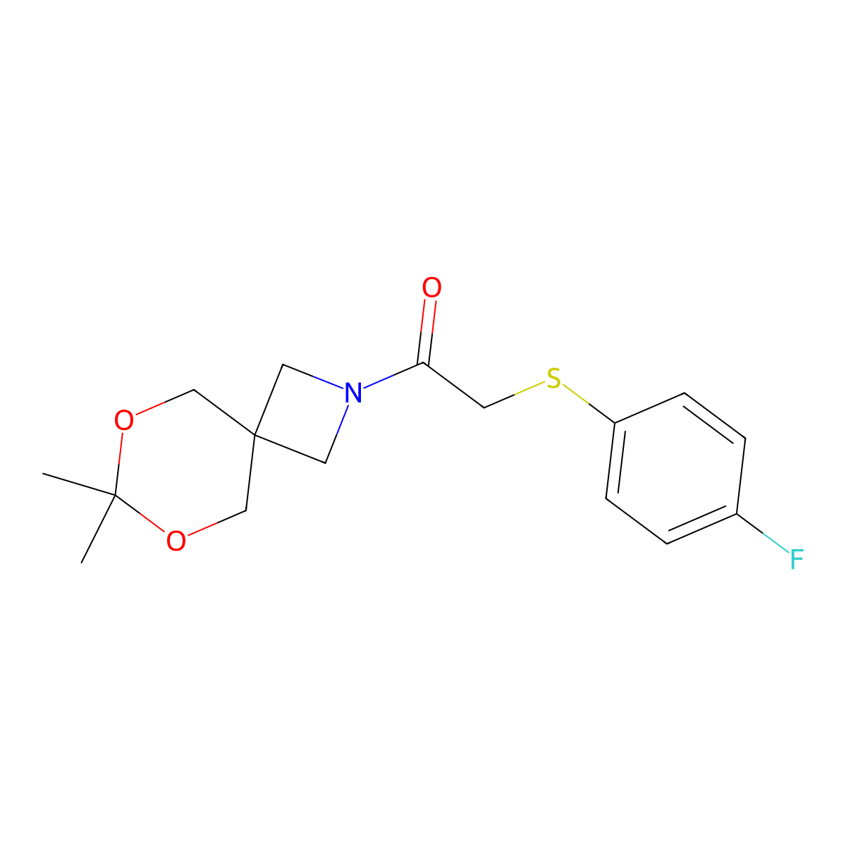 1-(7,7-Dimethyl-6,8-dioxa-2-azaspiro[3.5]nonan-2-yl)-2-((4-fluorophenyl)thio)ethanone molecular structure, CAS 1396888-87-1