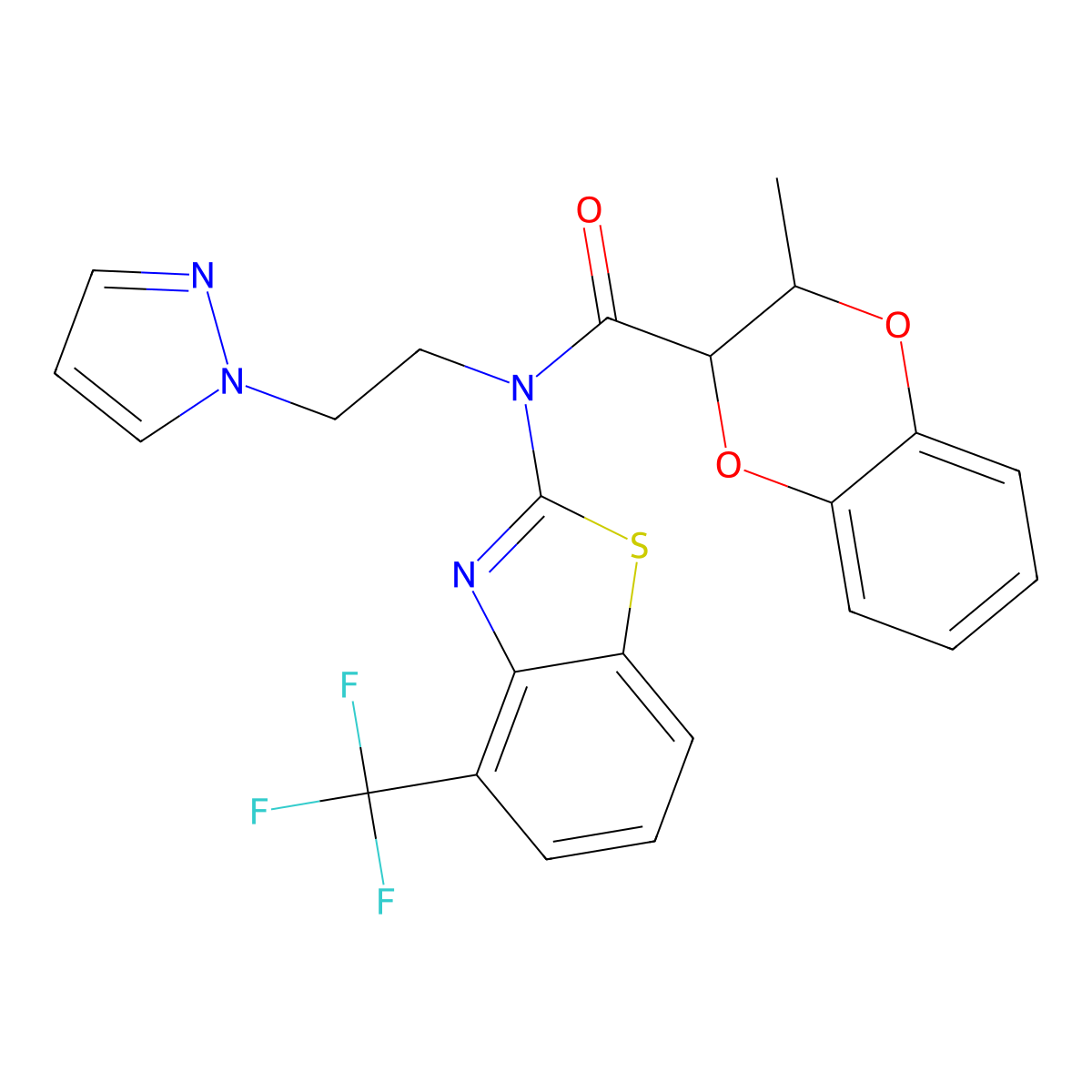 N-(2-(1H-pyrazol-1-yl)ethyl)-3-methyl-N-(4-(trifluoromethyl)benzo[d]thiazol-2-yl)-2,3-dihydrobenzo[b][1,4]dioxine-2-carboxamide molecular structure, CAS 1396888-97-3