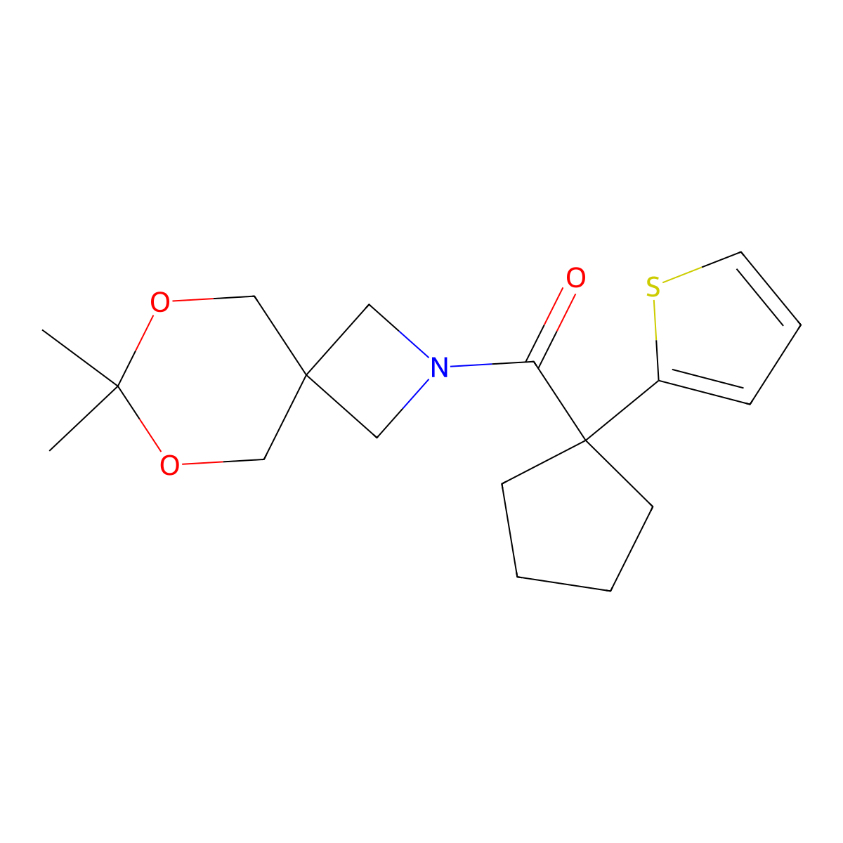 (7,7-Dimethyl-6,8-dioxa-2-azaspiro[3.5]nonan-2-yl)(1-(thiophen-2-yl)cyclopentyl)methanone molecular structure, CAS 1396889-00-1