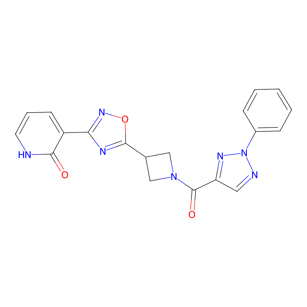 3-(5-(1-(2-phenyl-2H-1,2,3-triazole-4-carbonyl)azetidin-3-yl)-1,2,4-oxadiazol-3-yl)pyridin-2(1H)-one molecular structure, CAS 1396889-02-3