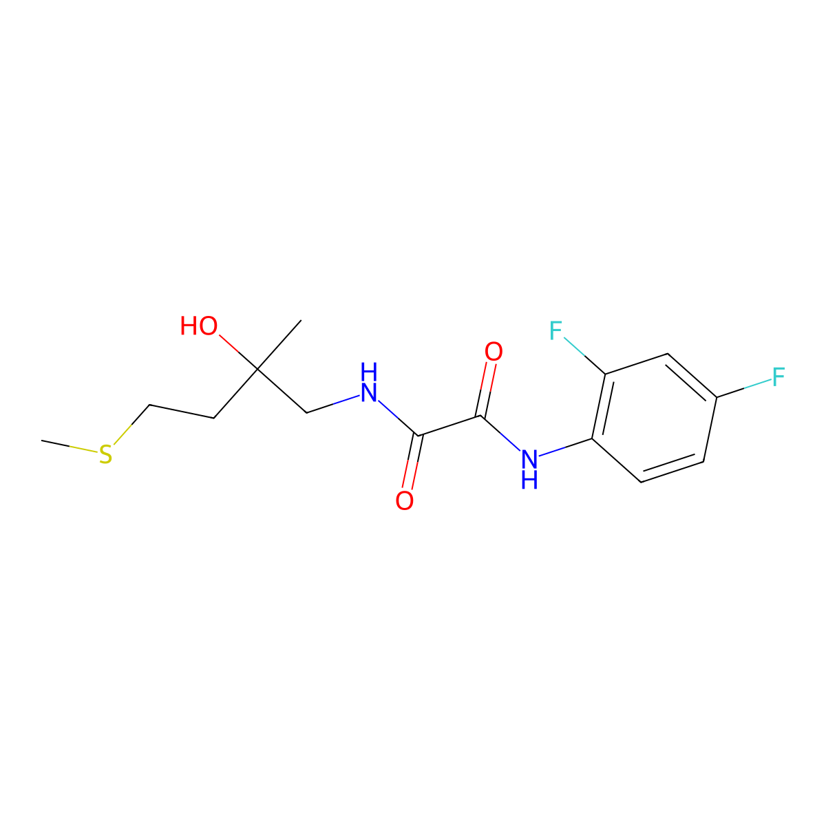 N1-(2,4-difluorophenyl)-N2-(2-hydroxy-2-methyl-4-(methylthio)butyl)oxalamide molecular structure, CAS 1396889-03-4