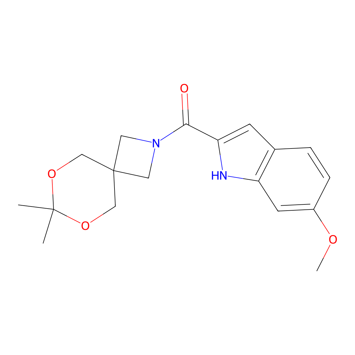(7,7-dimethyl-6,8-dioxa-2-azaspiro[3.5]nonan-2-yl)(6-methoxy-1H-indol-2-yl)methanone molecular structure, CAS 1396889-04-5