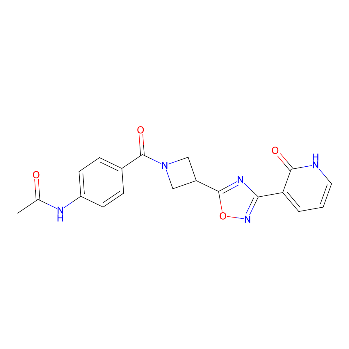 N-(4-(3-(3-(2-oxo-1,2-dihydropyridin-3-yl)-1,2,4-oxadiazol-5-yl)azetidine-1-carbonyl)phenyl)acetamide molecular structure, CAS 1396889-05-6