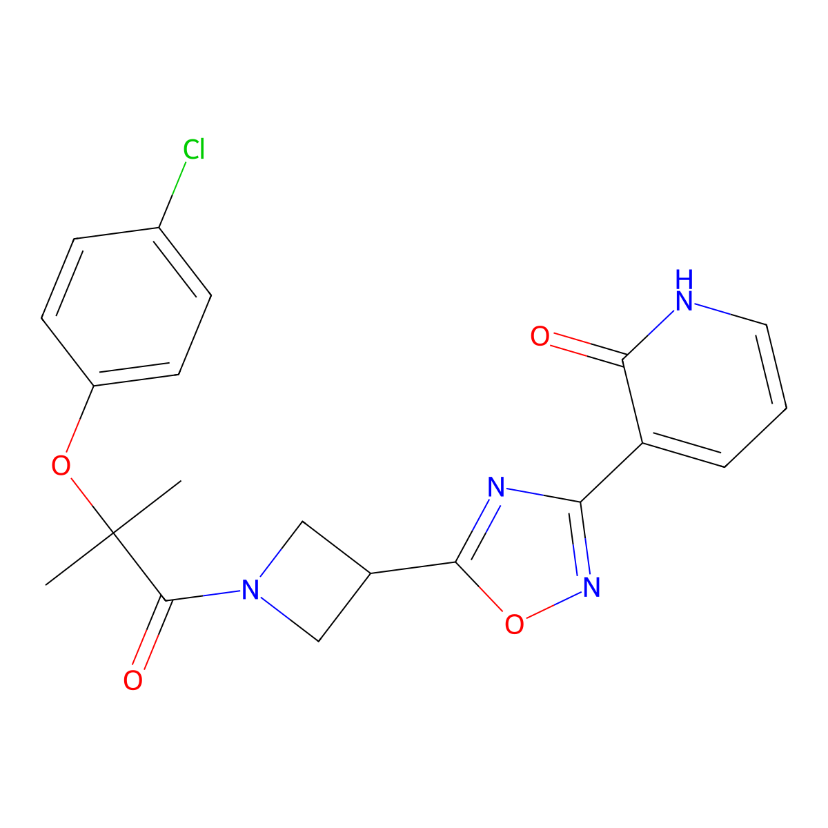 3-(5-(1-(2-(4-chlorophenoxy)-2-methylpropanoyl)azetidin-3-yl)-1,2,4-oxadiazol-3-yl)pyridin-2(1H)-one molecular structure, CAS 1396889-11-4