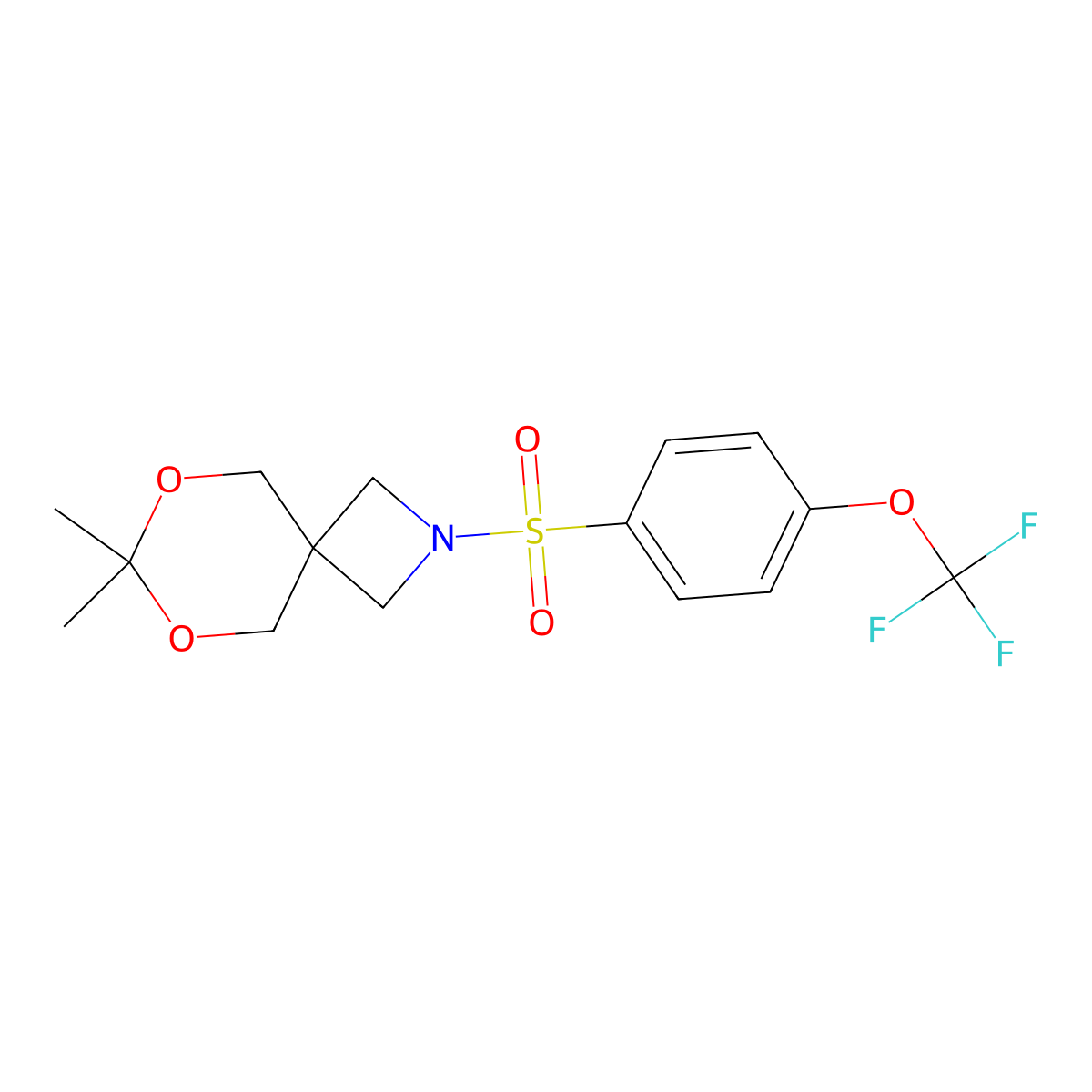 7,7-Dimethyl-2-((4-(trifluoromethoxy)phenyl)sulfonyl)-6,8-dioxa-2-azaspiro[3.5]nonane molecular structure, CAS 1396889-19-2