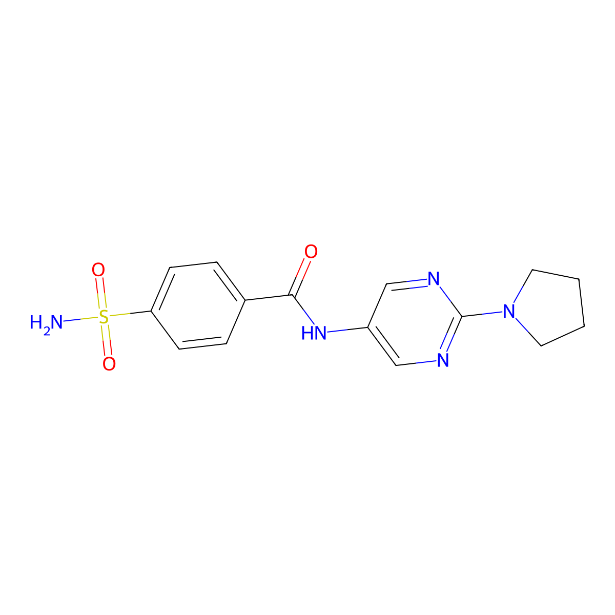 N-[2-(pyrrolidin-1-yl)pyrimidin-5-yl]-4-sulfamoylbenzamide molecular structure, CAS 1396889-27-2